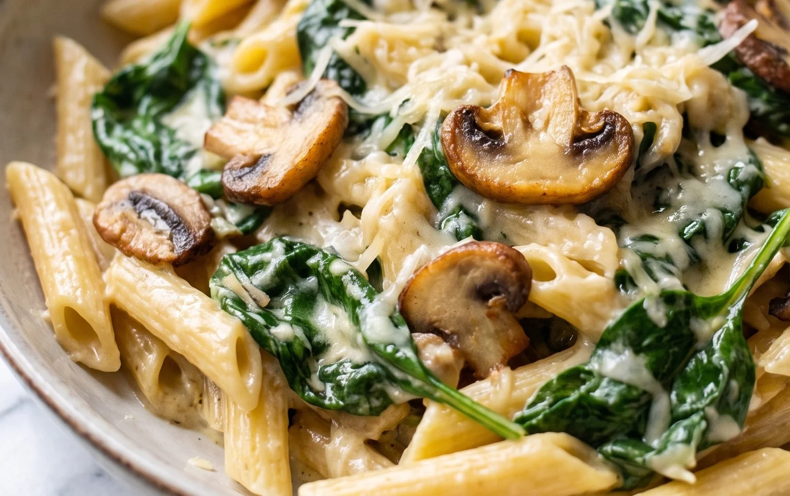 One-Pot Garlic Parmesan Pasta with Spinach and Mushrooms