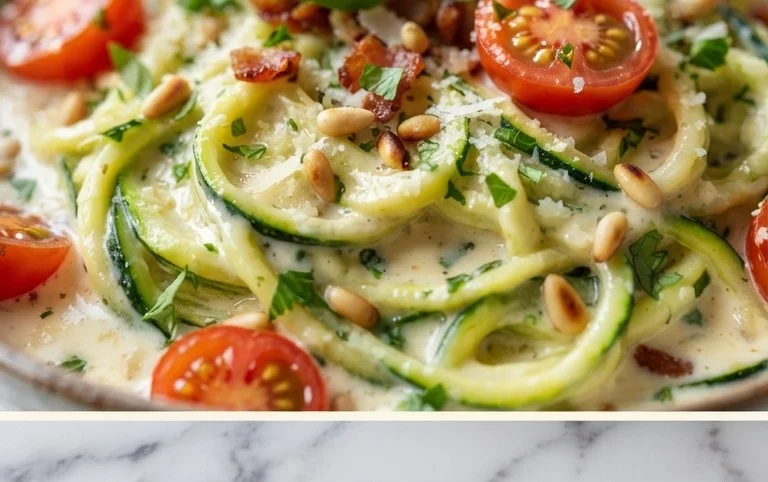 Zucchini-Spaghetti in cremiger Sauce– Zoodles
