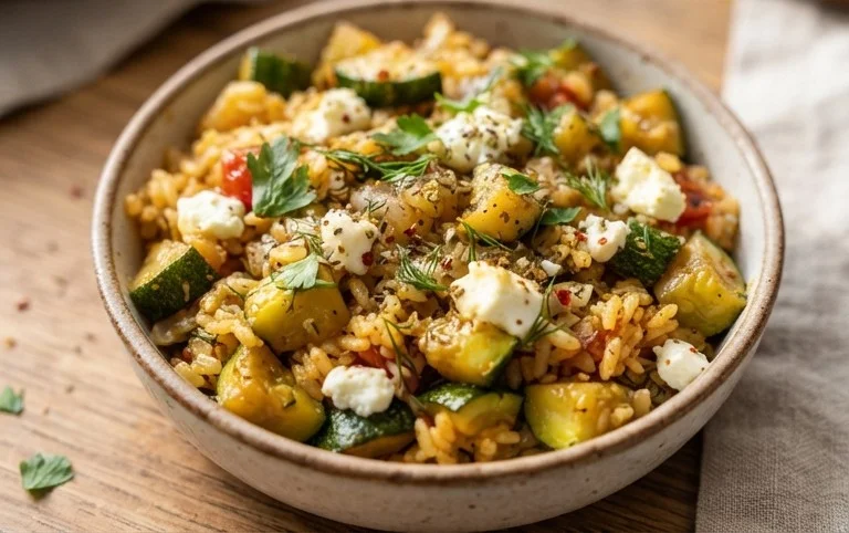 Zucchini-Reis-Pfanne mit Feta