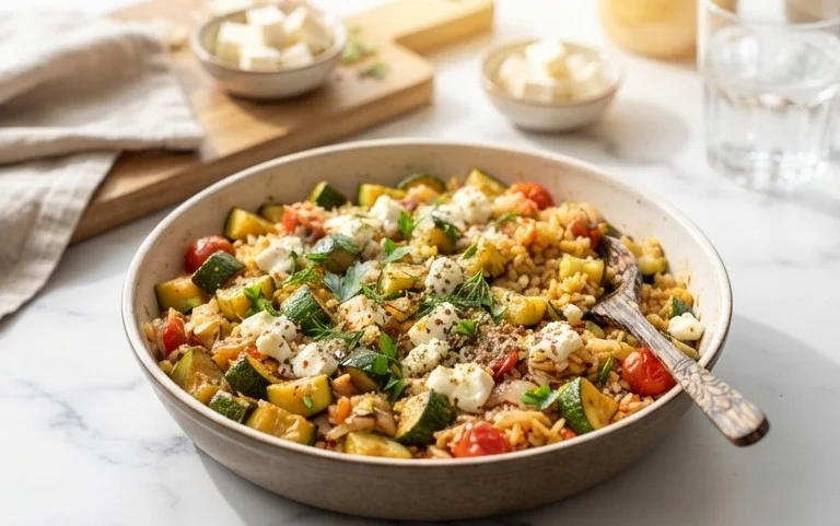Zucchini-Reis-Pfanne mit Feta