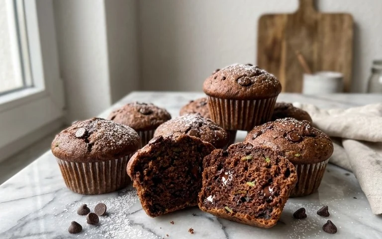Healthy & Moist Chocolate Zucchini Muffins