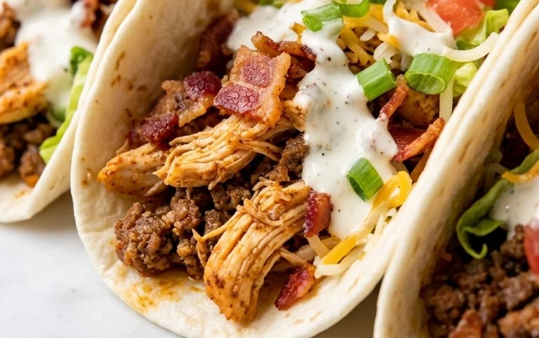 Baked Chicken Beef Bacon Ranch Tacos