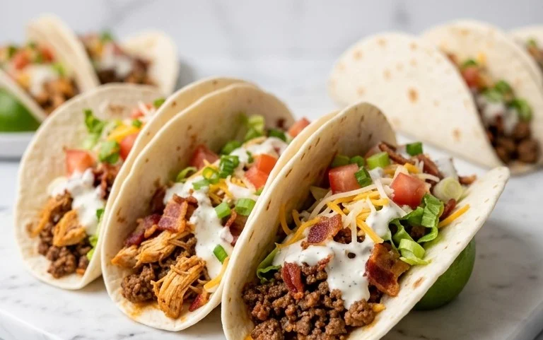 Baked Chicken Beef Bacon Ranch Tacos