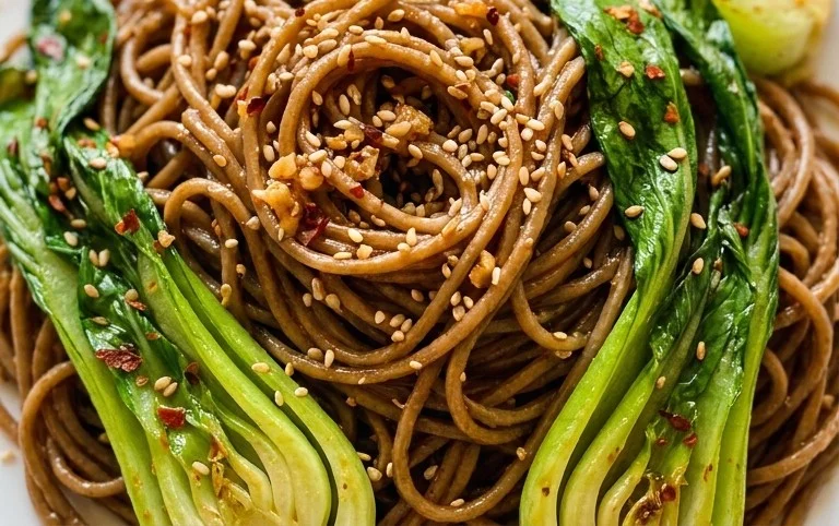 Spicy Garlic Soba Noodles with Bok Choy