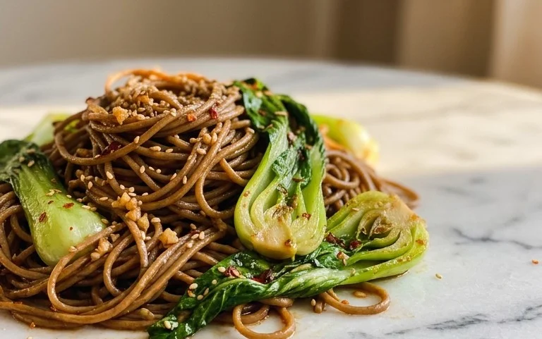 Spicy Garlic Soba Noodles with Bok Choy