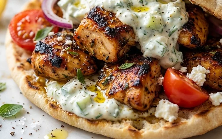 Mediterranes Hähnchen-Gyros mit Feta-Tzatziki genießen!