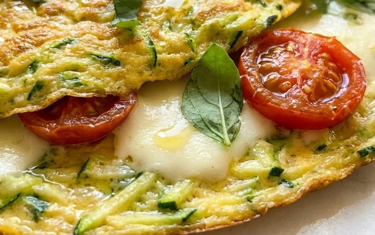 Zucchini-Omelett mit Tomaten und Basilikum