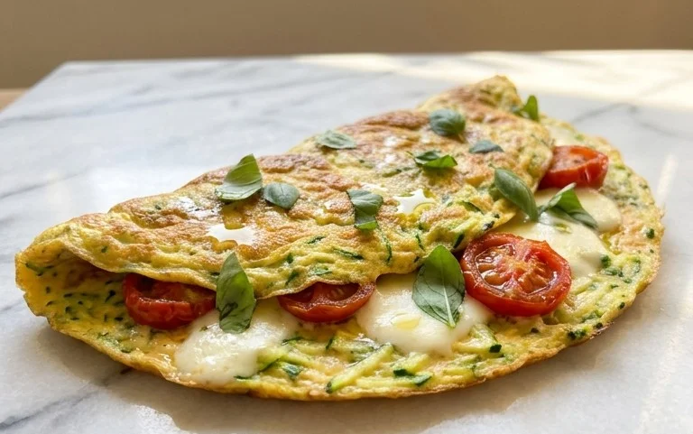 Zucchini-Omelett mit Tomaten und Basilikum