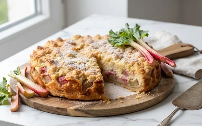 Rhabarber Käsekuchen mit Streuseln
