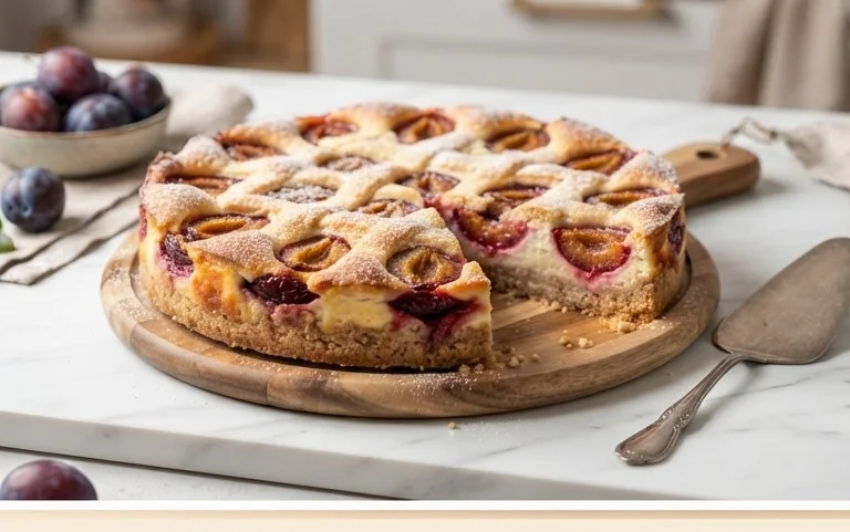 Zwetschgen-Topfenkuchen mit Nuss-Mürbteig