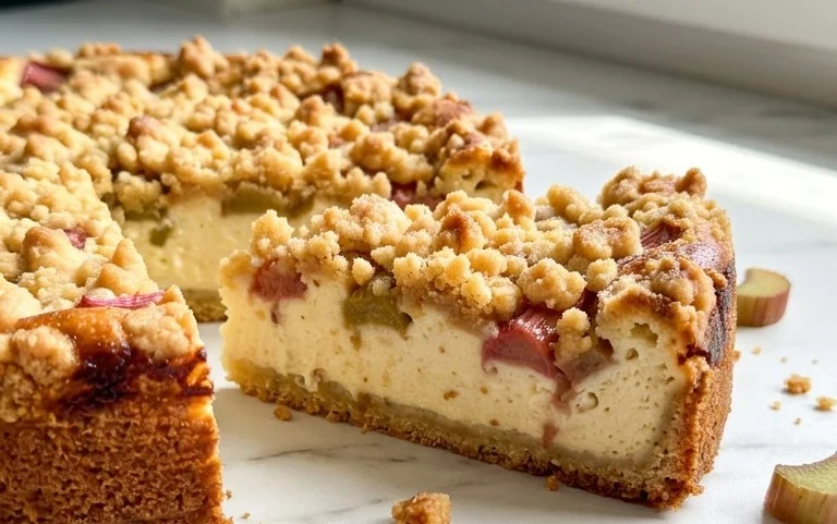 Rhabarber Quarkkuchen mit Butterstreuseln
