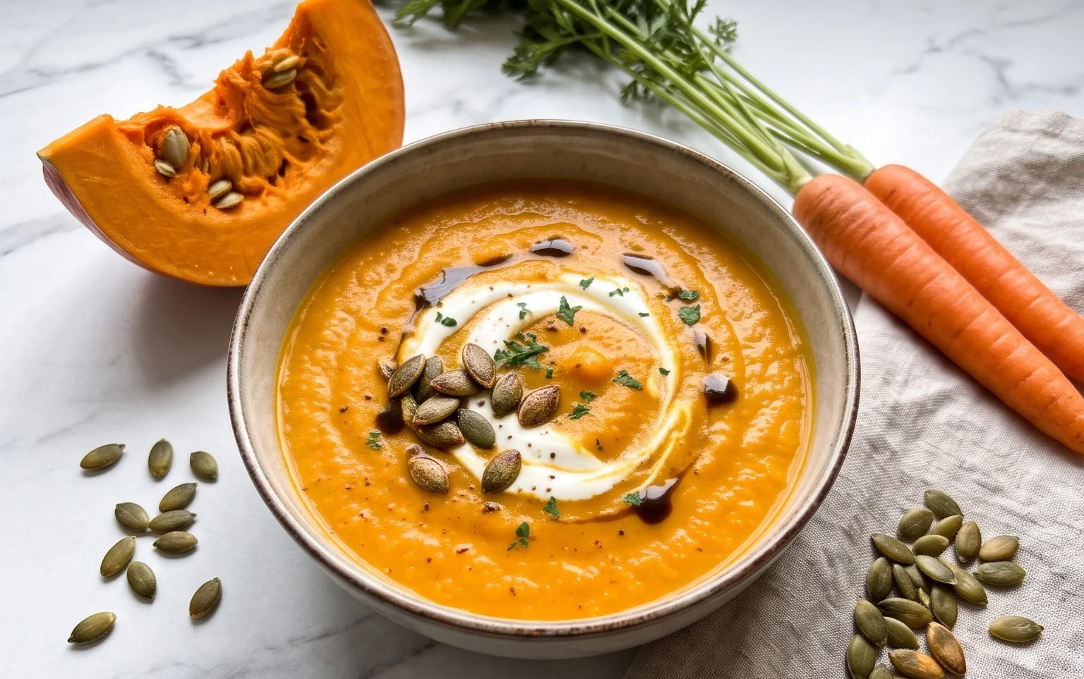 Kürbis Karotten Suppe: Cremig & Wärmend