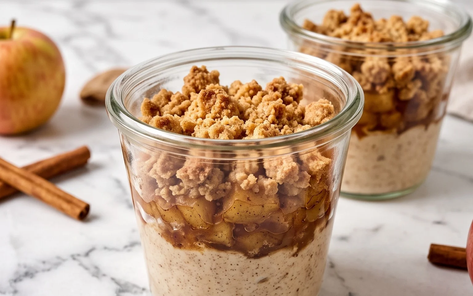 Bratapfel-Crumble im Glas auf Zimtcreme