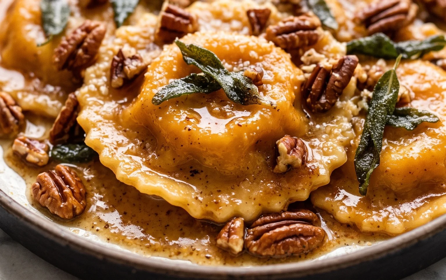 Butternut Squash Ravioli with Brown Butter and Pecan Sauce